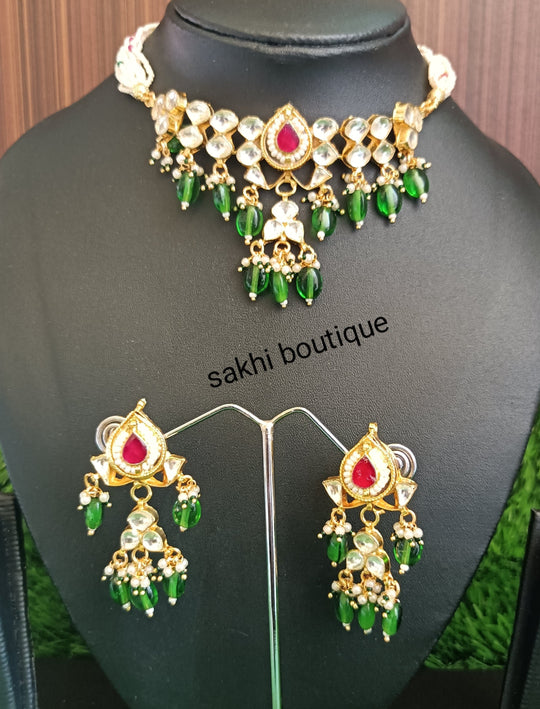 (1-14-NS2) PACHI KUNDAN BEADS DROP CHOKER