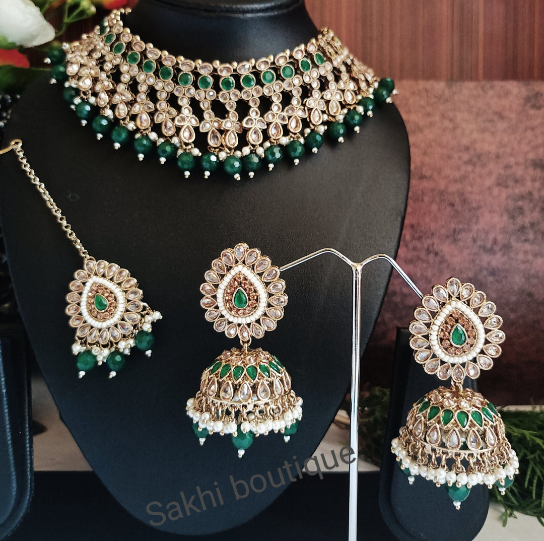 (6-32-NS4) Sabyasachi inspired Polki Combo Jumka Necklace