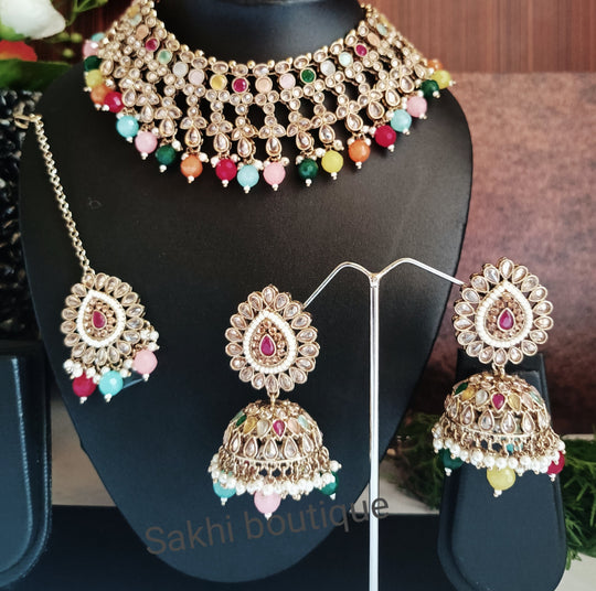 (6-32-NS4) Sabyasachi inspired Polki Combo Jumka Necklace