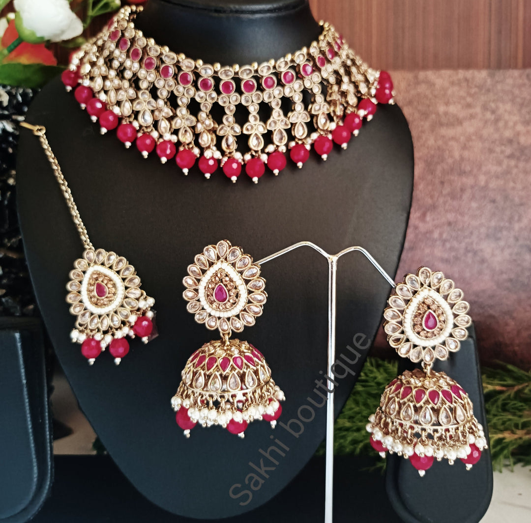 (6-32-NS4) Sabyasachi inspired Polki Combo Jumka Necklace